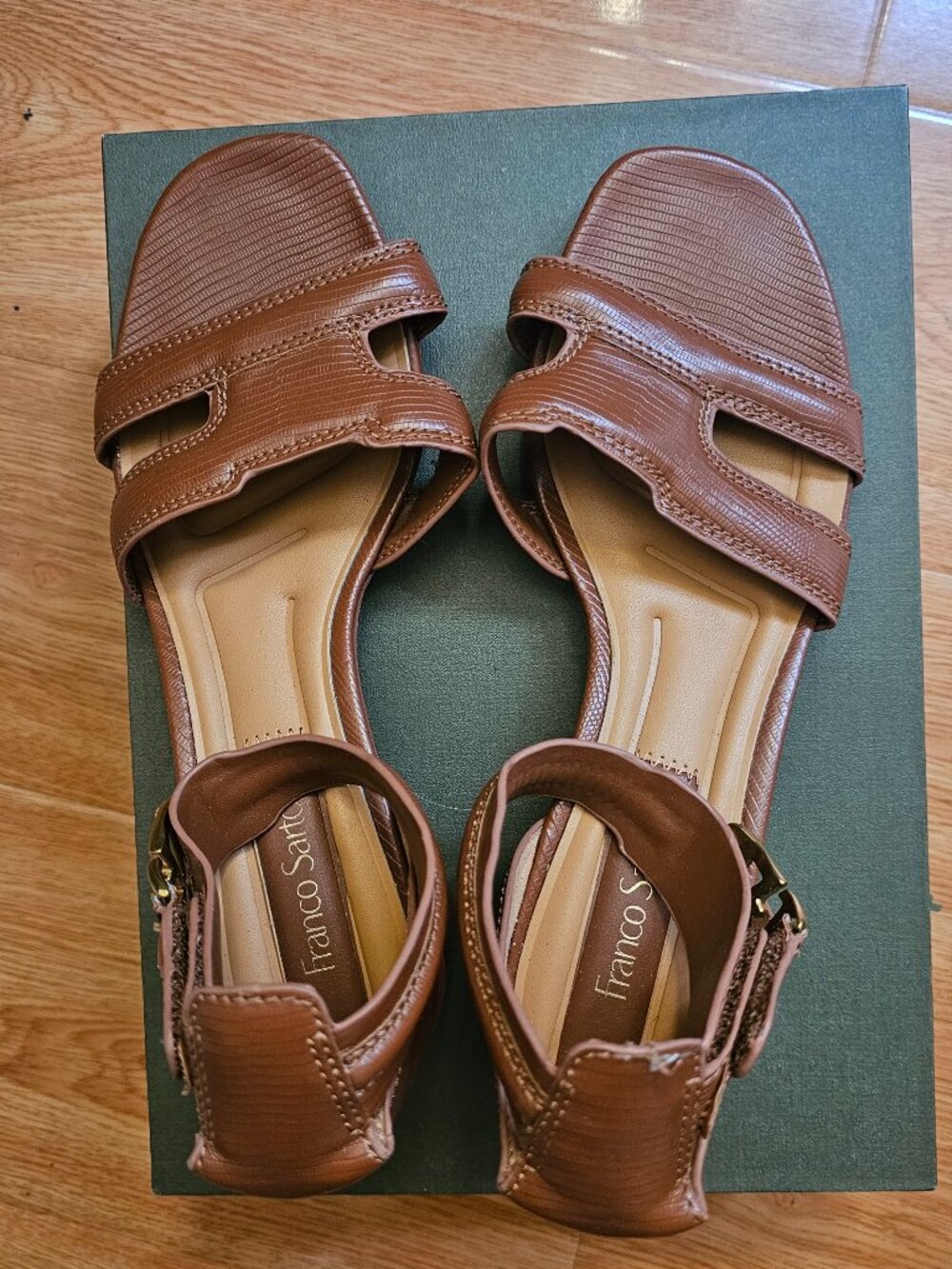Franco Sarto Brown Leather Block Heel Ankle Strap Sandals Size 6W